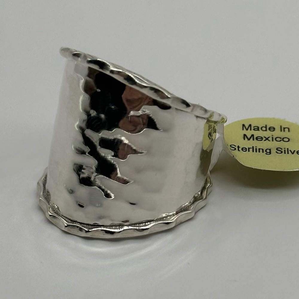 Sterling Silver Hammered Wide Band Ring